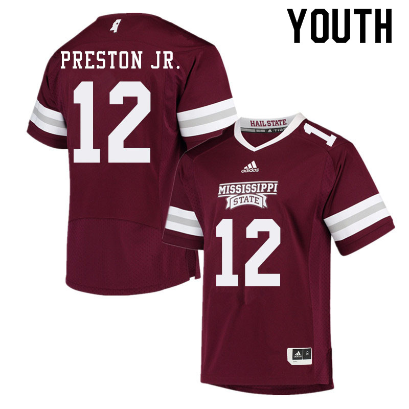 Youth #12 Shawn Preston Jr. Mississippi State Bulldogs College Football Jerseys Sale-Maroon - Click Image to Close